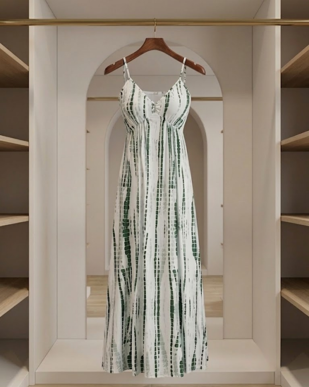 Abito Maxi Donna con Scollatura a V e Stampa Grafica
