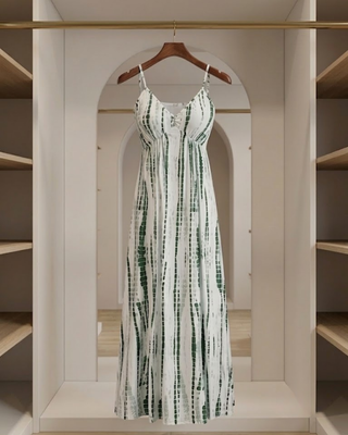 Abito Maxi Donna con Scollatura a V e Stampa Grafica