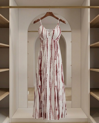 Abito Maxi Donna con Scollatura a V e Stampa Grafica